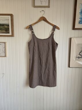 Vintage Brown Gingham Strap Retro Mini Dress